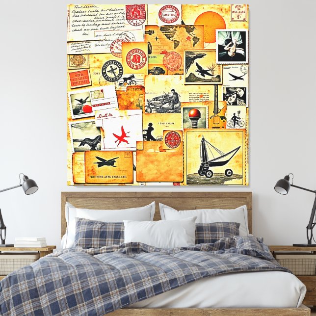 Vintager Retro Postkartenmix Leinwanddruck (Insitu (Schlafzimmer))