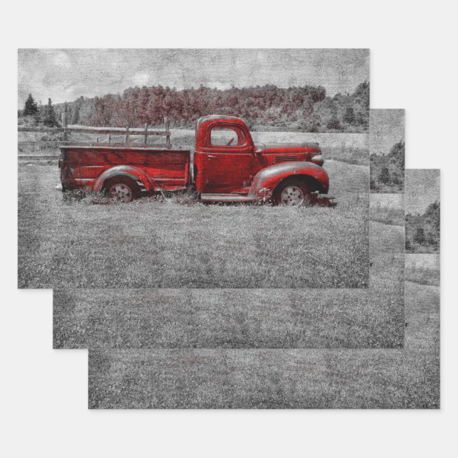 Vintager Retro-Rustikaler Rotgrauer LKW Geschenkpapier Set (Set)