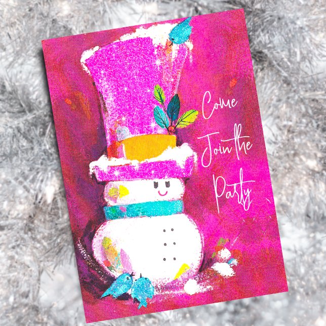 Vintager Retro-Schneemann Rosa Weihnachten Einladung (Von Creator hochgeladen)