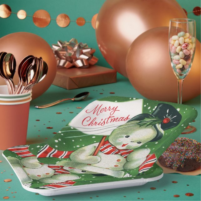 Vintager Retro-Schneemann Weihnachtsschild Party Pappteller (Multi)