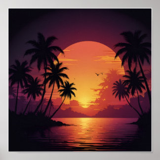 Vintager Retro-Sonnenuntergang mit Palmen Poster