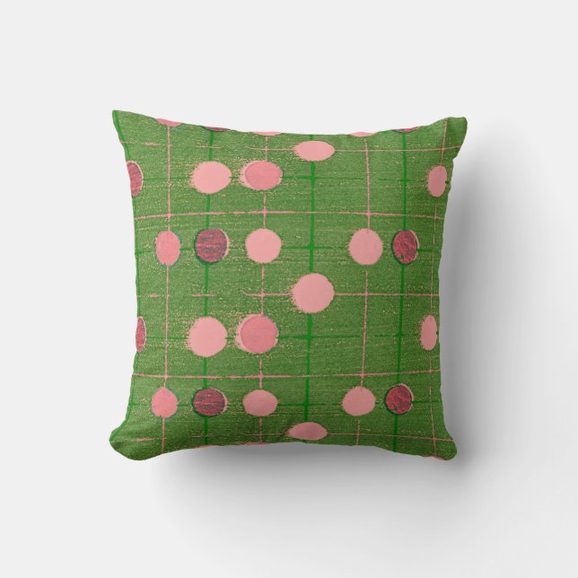 Vintager Retro-Stil Rosa grüner Polka Dot Kissen (Vorderseite)