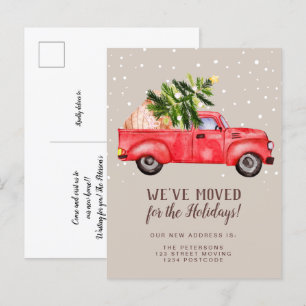 Vintager Retro-Truck Weihnachtsbaum bewegt Ankündigungspostkarte