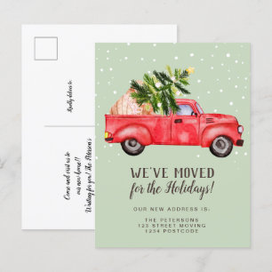 Vintager Retro-Truck Weihnachtsbaum bewegt Ankündigungspostkarte