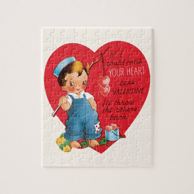 Vintager Retro-Valentinstag, Junge Angelherzen (Vertikal)