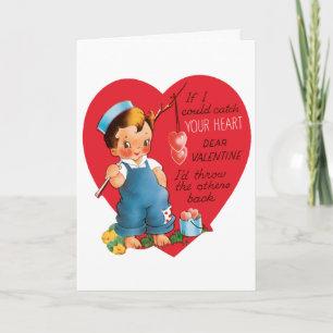 Vintager Retro-Valentinstag, Junge Angelherzen Feiertagskarte