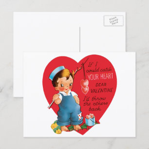 Vintager Retro-Valentinstag, Junge Angelherzen Feiertagspostkarte