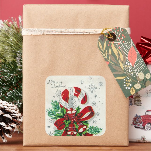Vintager Retro-Weihnachtscreme Quadratischer Aufkleber (Feiertag)