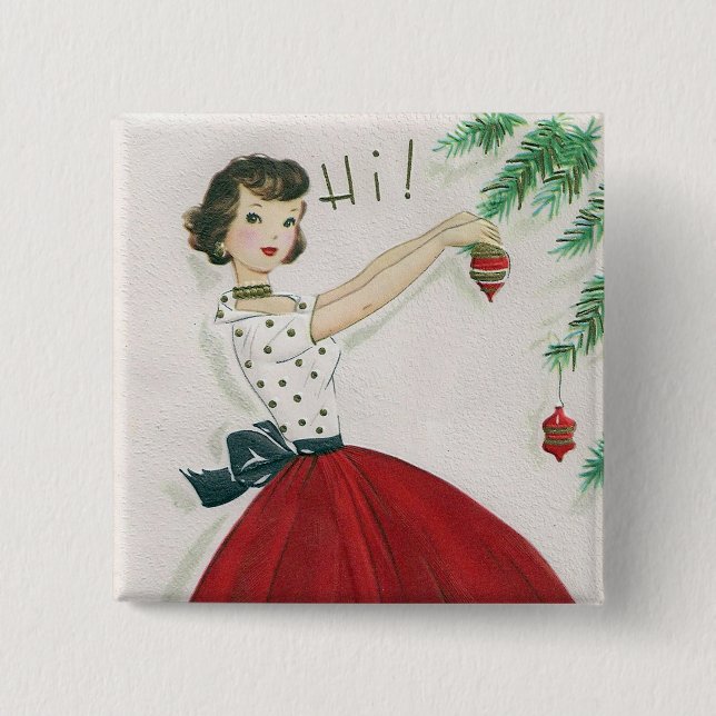 Vintager retro Weihnachtsdamen-Spaßknopf Button (Vorderseite)