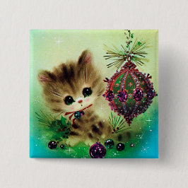 Vintager Retro Weihnachtskatzenurlaub Button