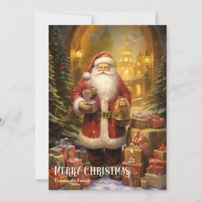 Vintager Retro-Weihnachtsmann mit Weihnachtsgesche Feiertagskarte (Vorderseite)