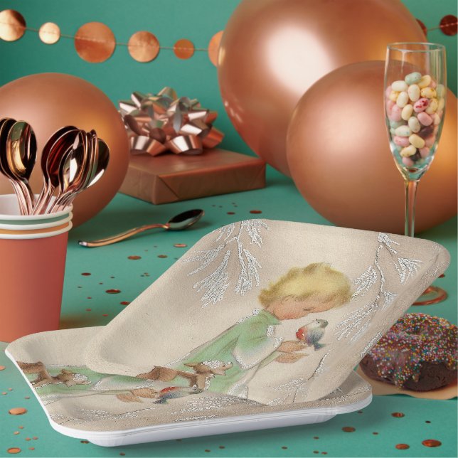 Vintager Retro-Weihnachtsschild für Hirsche Party Pappteller (Multi)