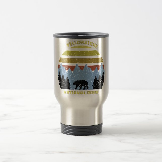Vintager Retro-Yellowstone-Nationalparkbär Reisebecher (Mittel)