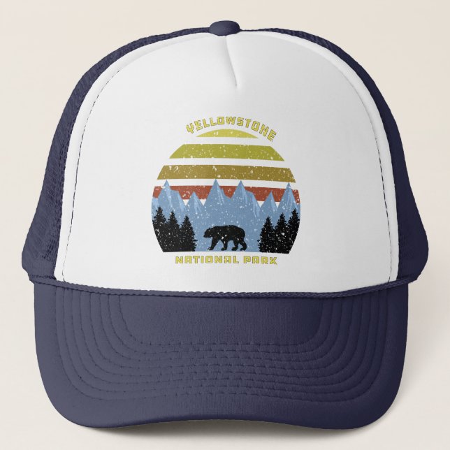 Vintager Retro-Yellowstone-Nationalparkbär Truckerkappe (Vorderseite)