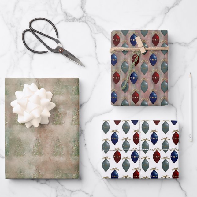 Vintager Retro-Zierbaum Geschenkpapier Set (Vorderseite)