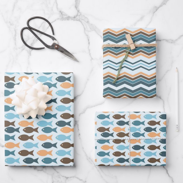 Vintager Retrofisch Geschenkpapier Set (Vorderseite)