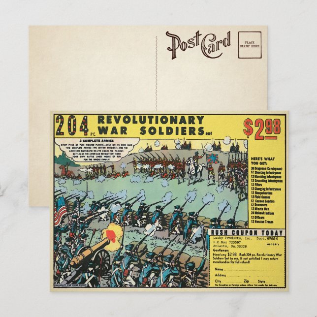 Vintager revolutionärer Kriegsspielzeug und Postka Postkarte (Vorne/Hinten)