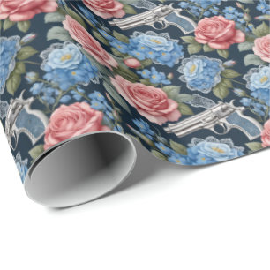 Vintager Revolver mit Spitzen und Blume Geschenkpapier