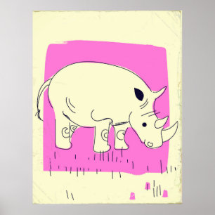 Vintager Rhino Cartoon Poster
