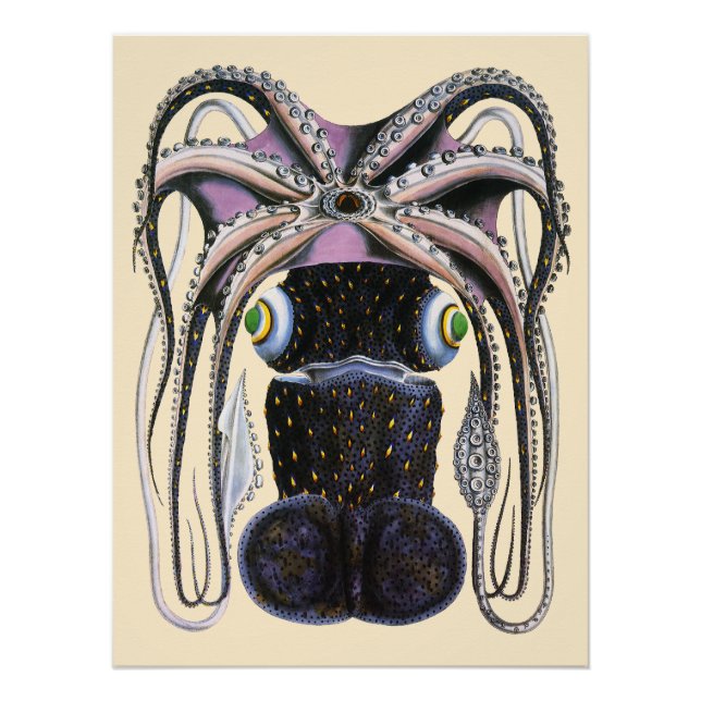 Vintager Riesen-Tintenfisch oder Oktopus, Meeresti Poster (Vorderseite)