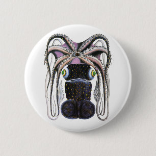 Vintager Riesenoktopus oder Tintenfisch, Meerestie Button