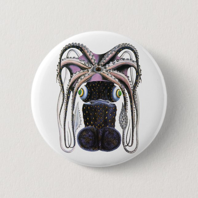 Vintager Riesenoktopus oder Tintenfisch, Meerestie Button (Vorderseite)