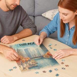 Vintager Riverwalk im Herbstpuzzle