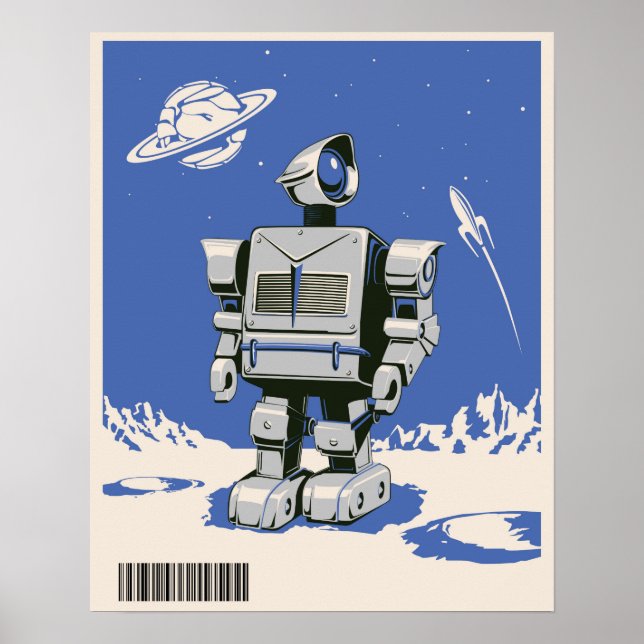 Vintager Robot 1 blau Poster (Vorne)