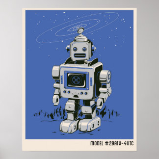 Vintager Robot 2 blau Poster