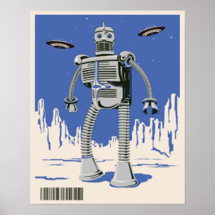 Vintager Robot 3 blau Poster
