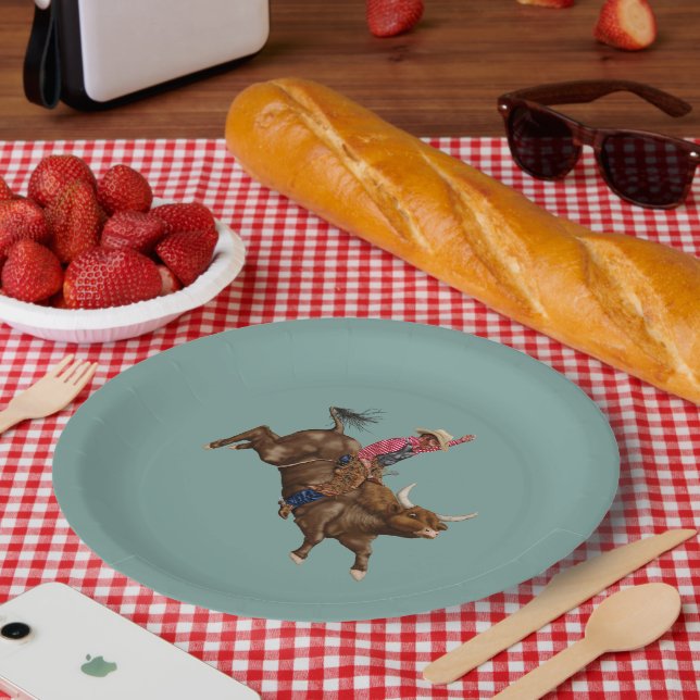 Vintager Rodeo-Cowboy Pappteller (Picknick)