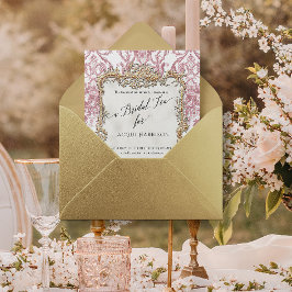 Vintager Rokoko Floral Dusty Pink n Gold Bridal Te Folieneinladung