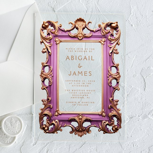 Vintager Rokoko Frame Mauve Gold Wedding Acryleinladungen (Von Creator hochgeladen)