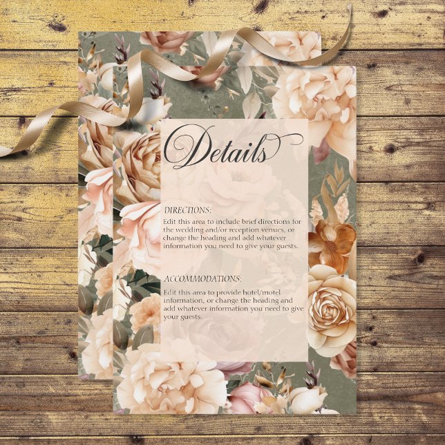 Vintager romantischer Champagner & Sage Blumendeta Begleitkarte (Von Creator hochgeladen)