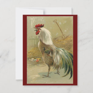 Vintager Rooster findet Ostereier Feiertagskarte