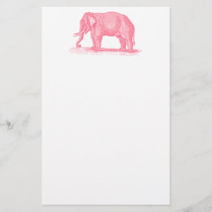 Vintager rosa Elefant 1800er Jahre Elefantenillust Briefpapier