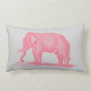 Vintager rosa Elefant auf grauen 1800s Elefanten Lendenkissen