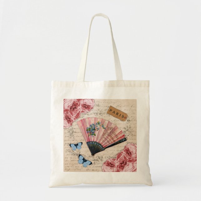 Vintager rosa französischer Fan Tragetasche (Vorne)