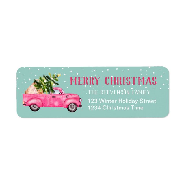 Vintager rosa LKW Weihnachten aquamarin blauer Frö (Vorne)