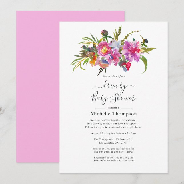 Vintager rosa Peonies, Blütenantrieb mit Dusche Einladung (Vorne/Hinten)