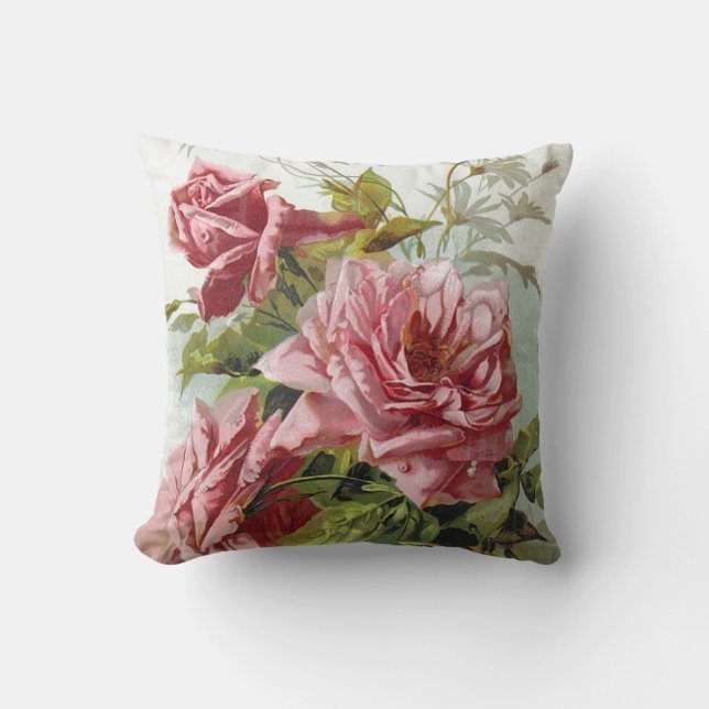 Vintager rosa Rosen-Blumenstrauß Kissen (Vorderseite)