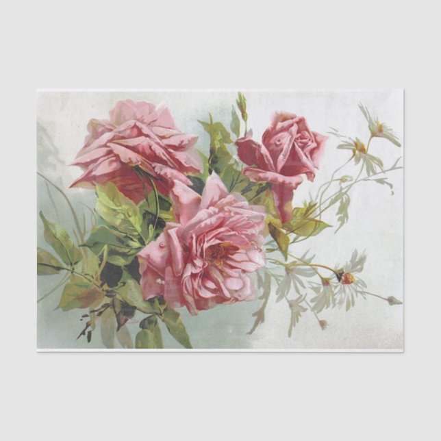 Vintager rosa Rosen-Blumenstrauß Seidenpapier (Vorderseite)