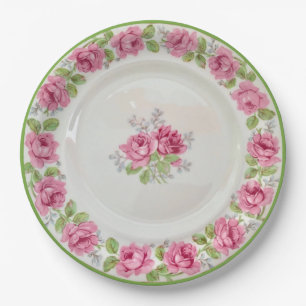 Vintager rosa Rosen-Tee-Party-Papier-Teller Pappteller