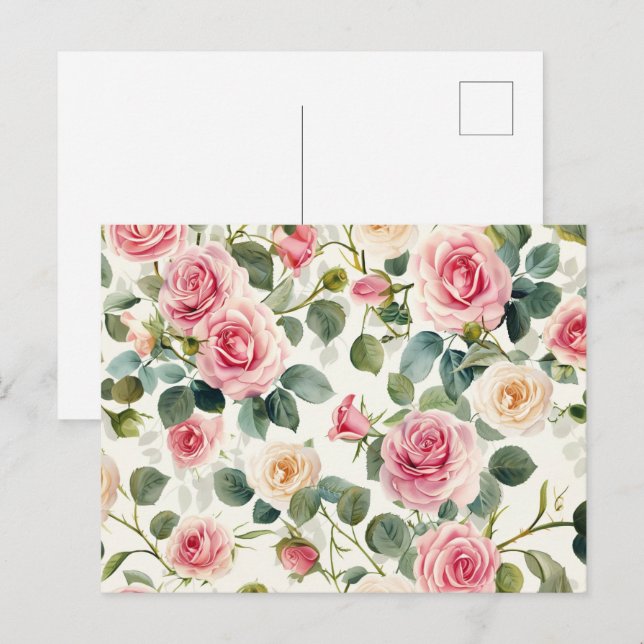 Vintager Rosa-Rosentag Feiertagspostkarte (Vorne/Hinten)