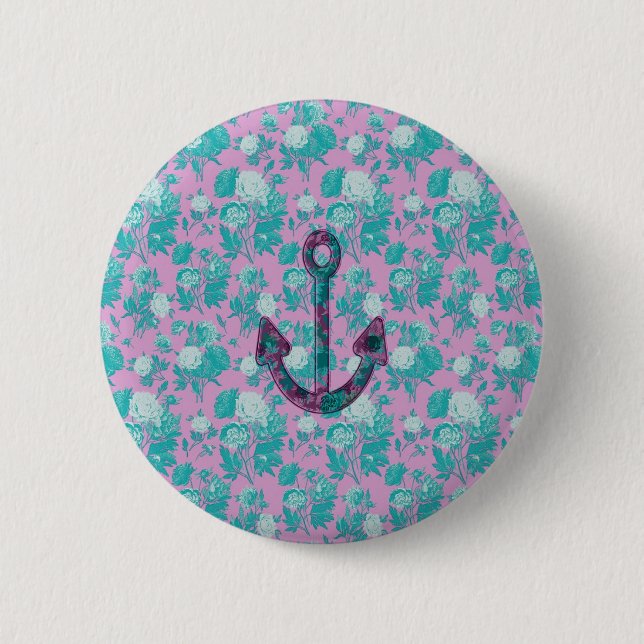 Vintager rosa und blauer mit Blumenanker Button (Vorderseite)