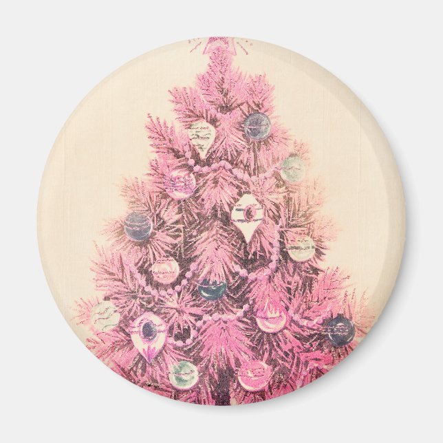 Vintager Rosa Weihnachtsbaum Magnet (Vorne)