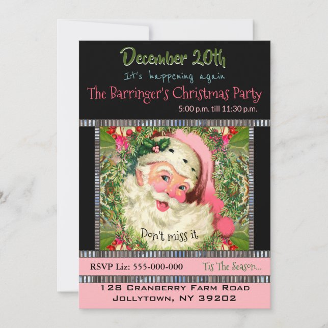 Vintager rosa Weihnachtsmann zu Weihnachten Party  Einladung (Vorderseite)