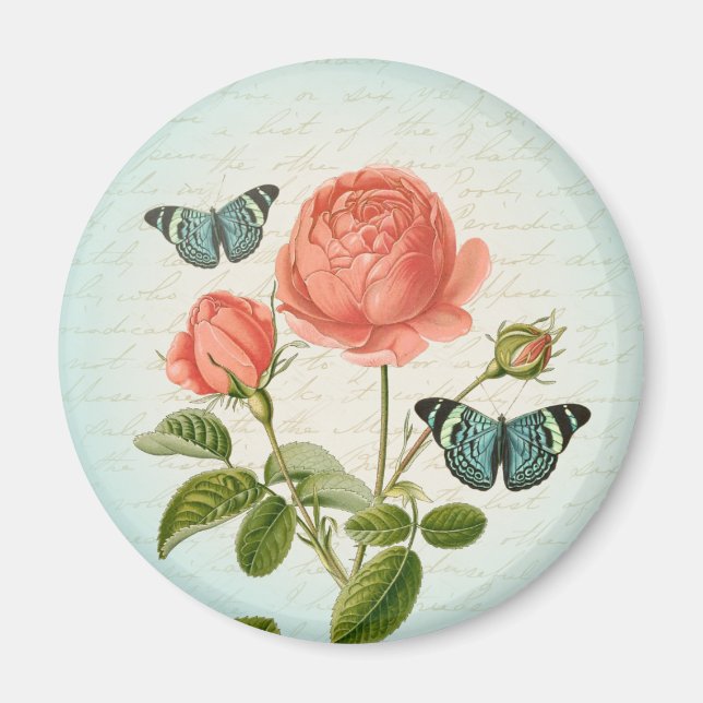 Vintager Rose- und Schmetterlingsgürtelmagnet Magnet (Vorne)