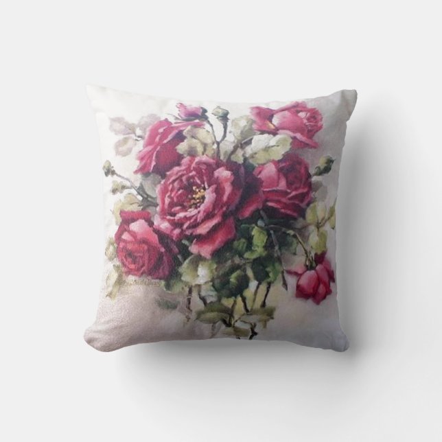 Vintager Rosen-Blumenstrauß Kissen (Vorderseite)