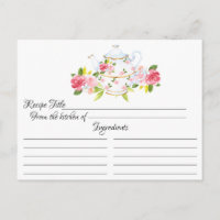 Vintager Rosen-Tee-Topf-Blumenrezept-Karte